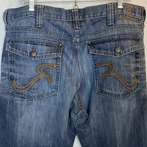 ROCK & REPUBLIC Men’s Jeans Neil Straight Leg Size 38x30 Embroidered Dar…